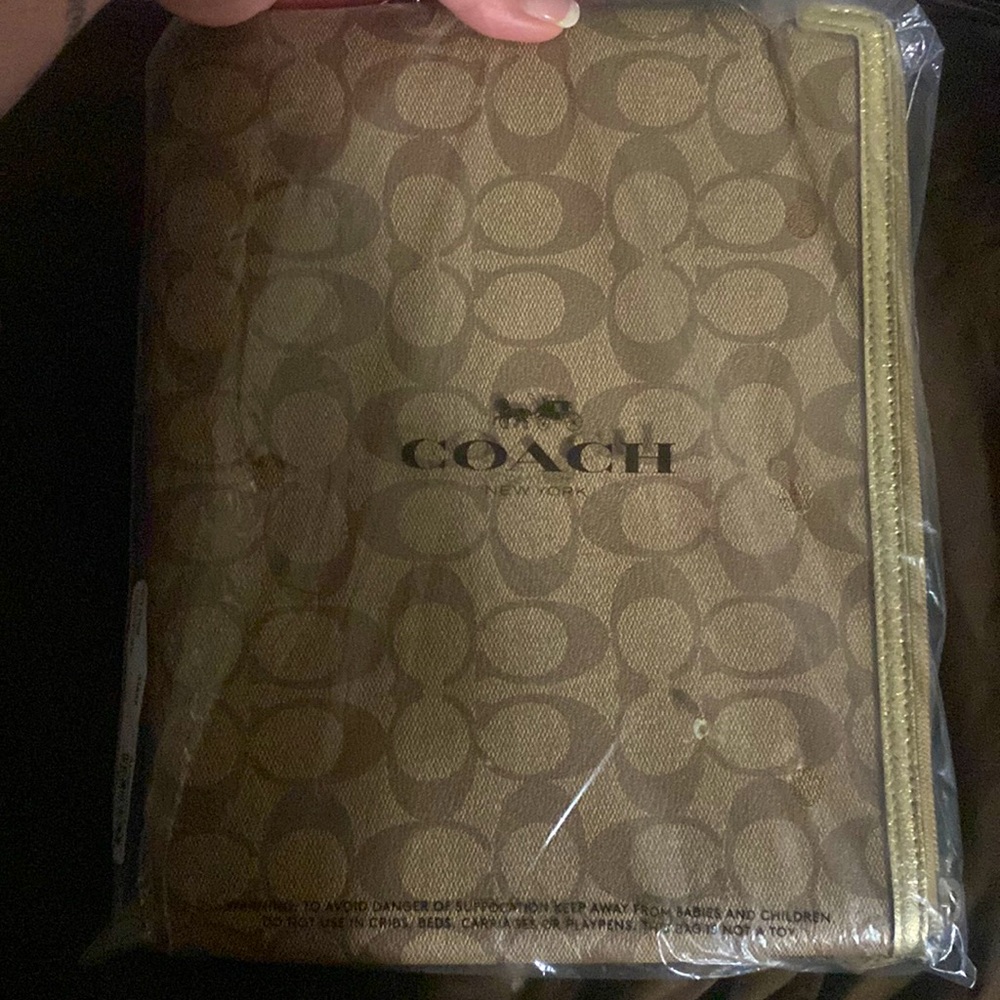 Coach Signature coated canvas smooth leather tablet case